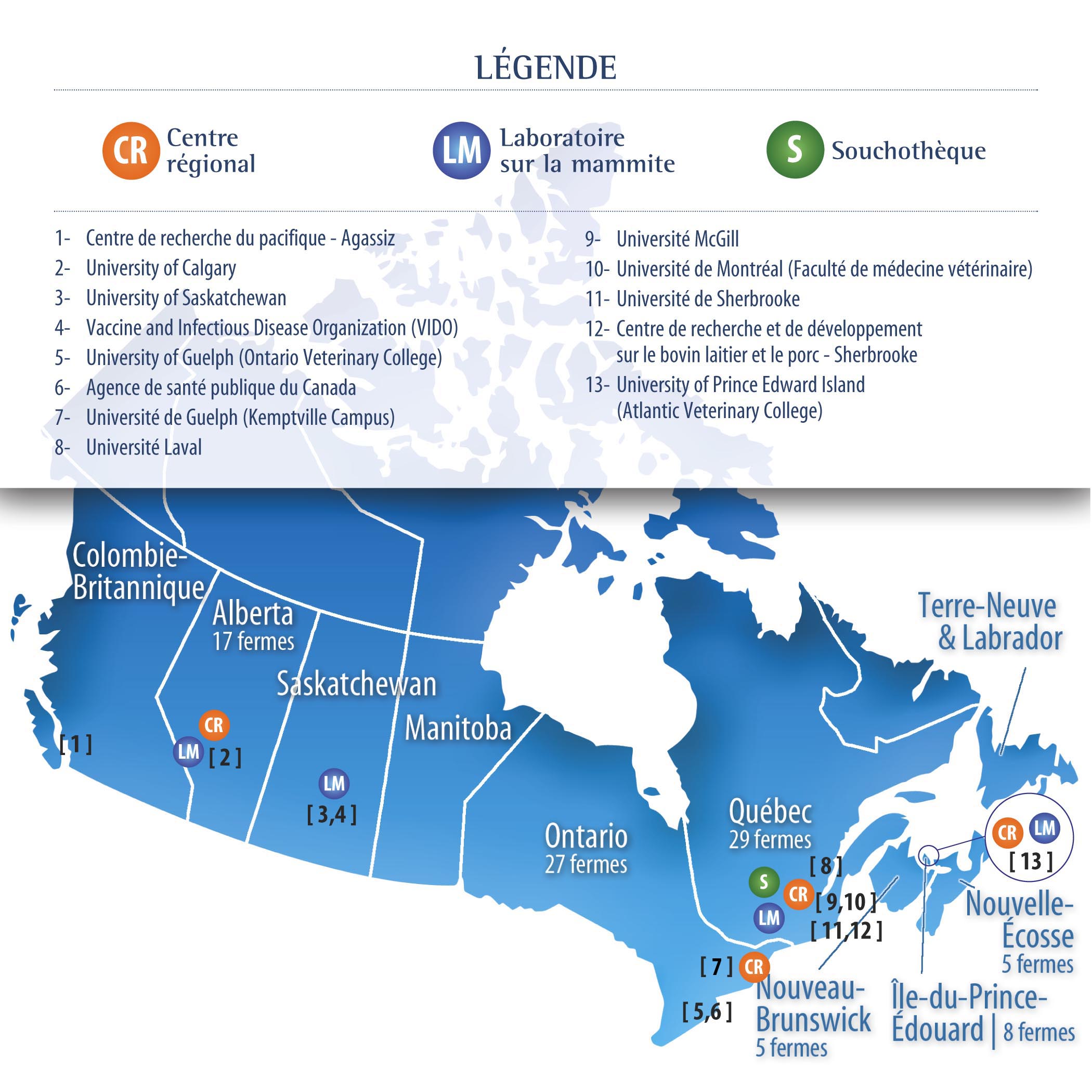 Les activités de recherche du Réseau sont réalisées dans plusieurs universités et centres de recherche à travers le Canada. - © RCRMBQL